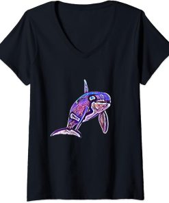 Womens Orca Motif Whale Ocean Predator Animals Design Orcas V-Neck T-Shirt