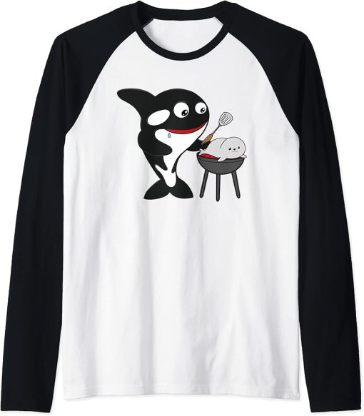 whale fish Raglan Baseball Tee