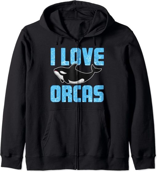 I Love Orcas Shirt Killer Whale Ocean Animal Gift Zip Hoodie