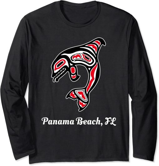 Native American Panama Beach Florida Red Orca Killer Whale Long Sleeve T-Shirt